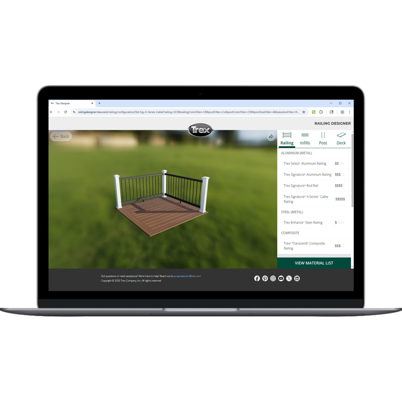 A screen showing what the Railing Designer looks like.